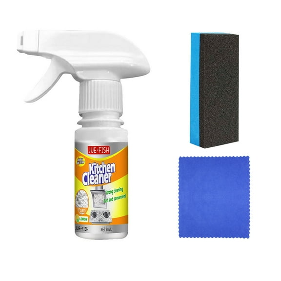 Household Kitchen Heavy Oil Cleaner Foam Spray Degreaser For Stove Oven Range Hood Grill Grease Removal Fast Acting Non Toxic Formula With Sponge And Towel Included