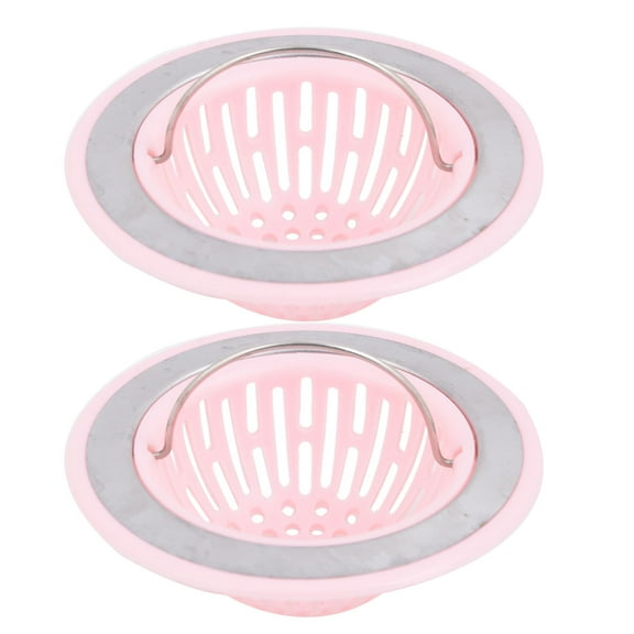 Household Kitchen Plastic Round Basin Sink Residue Stopper Strainer Pink 2pcs