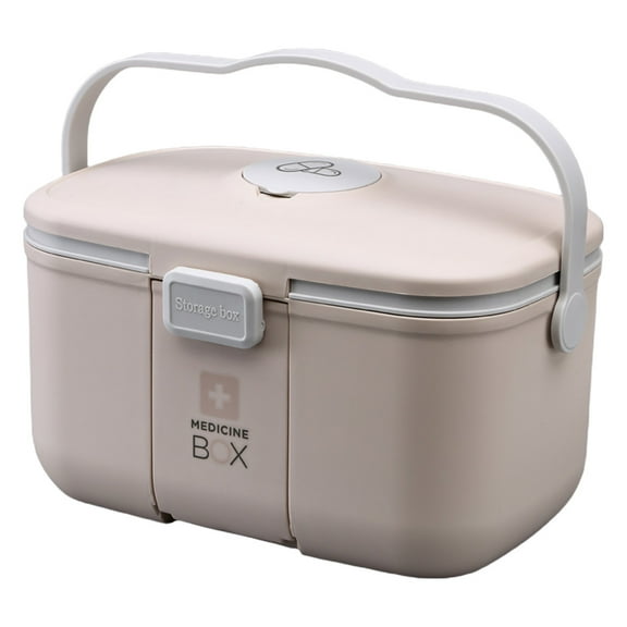 Household Large Capacity Medicine Storage Box with Small Pill Organizer Handle Double Layer Removable Tray First Aid Bin