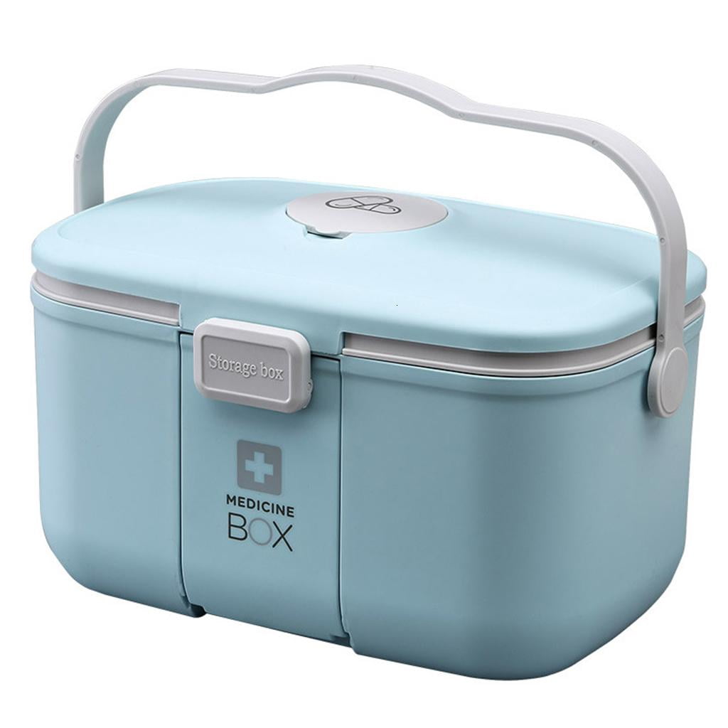 Household Large Capacity Medicine Storage Box with Small for Pill Organizer Handle Double Layer Removable Tray First Aid