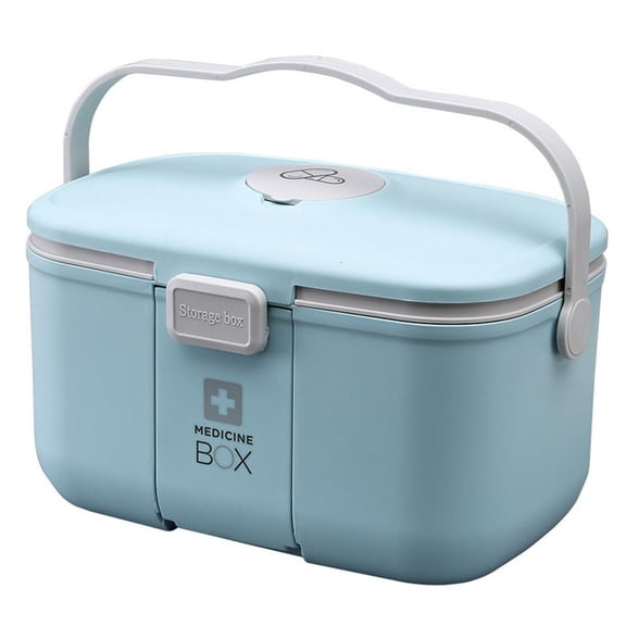 Household Large Capacity Medicine Storage Box with Small for Pill Organizer Handle Double Layer Removable Tray First Aid