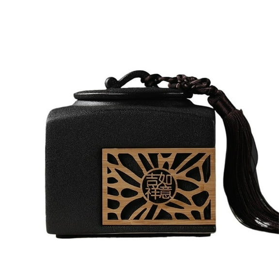 Household Large Ceramic Tea Canister With Tassel Chinese Hollowed Out Sealed Storage Jar