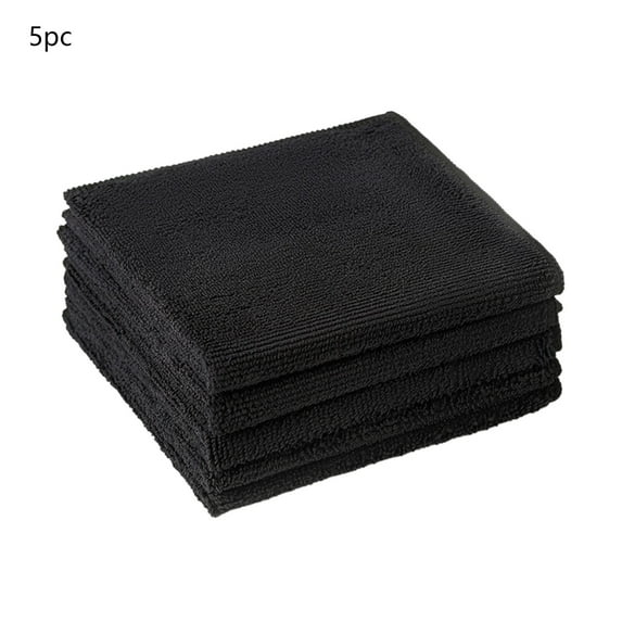 Household Microfiber Rags, Kitchen Dishcloths, Absorbent Water without Shedding, Table Wiping Car Cleaning Rags, Towel Scouring Pads 12 * 12inch /5pcs (Black)