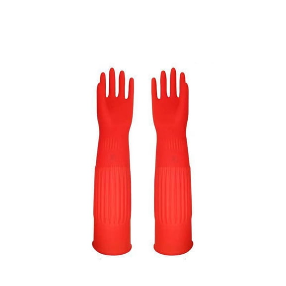 Household Natural Rubber Latex Gloves 38cm Kitchen Dishwashing Cleaning Gloves with Grip Texture Reusable Elastic for Hands 1 Pair