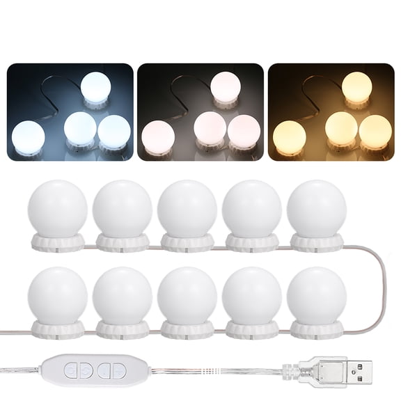 Household Organizer Mirror Vanity LEDs Mirror Lights Kit with 10 Bulbs Adjustable 10 Brightness & 3 Lighting Modes USB Mirror String Light for Makeup Dressing Table