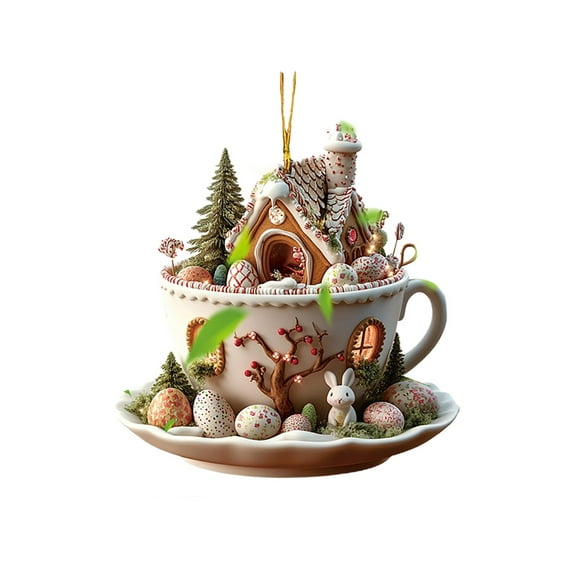 Household Pendant, Ongmies Easter Bunny Coffee Cup House Flat Acrylic Pendant Keychain Car Rearview Accessory Backpack Pendant, A