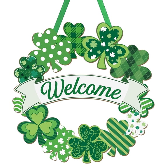Household Pendant, Ongmies Wooden St. Day Decoration Door Wreath for Front Door Sign Wall Signs Spring Decoration Irish Sign Welcome Hanging for Home Decor Outdoor I, Green