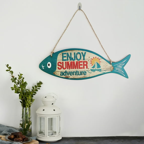 Household Pendant Promotion Sale! Summer Wooden Fish Welcome Sign Nautical Wall Art Decor Hanging Vintage Fish Ornament Sign Decor Sign Home Bathroom Office Beach Hawaii Themed Decoration Home Decor