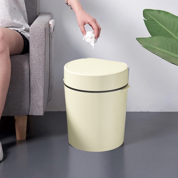 Household Press Top Lid Garbage Bin Plastic Waste Container for Kitchen Bathroom Living Room Office Use, Slim Space Saving Trash Can Durable Modern Indoor Recycling Storage Wastebasket