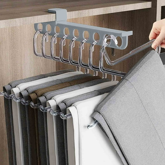 Household Pull-Out Slide Rail Clothes Organizer - No-Drill Adhesive Installation Telescopic Adhesive Pants Hanger, Space-Saving Telescopic Rack for Wardrobe/Closet (White/Gray)