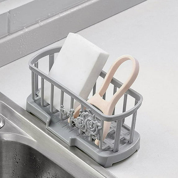 Household Rag Rack Kitchen Supplies Table Top Cleaning Rack Sink Storage Rack Household Large Sponge Storage Rack/ Rag Rack Countertop Cleaning Drain Rack Gray