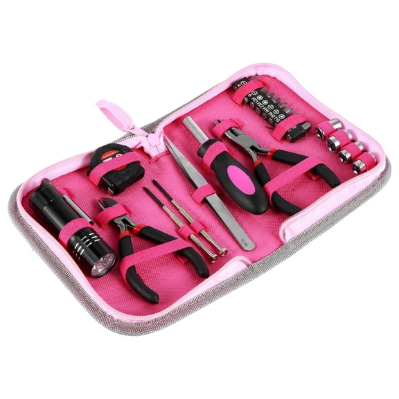 Household Repair Tool Kit 23 Pcs Pink Hand Set With Bag (pink )