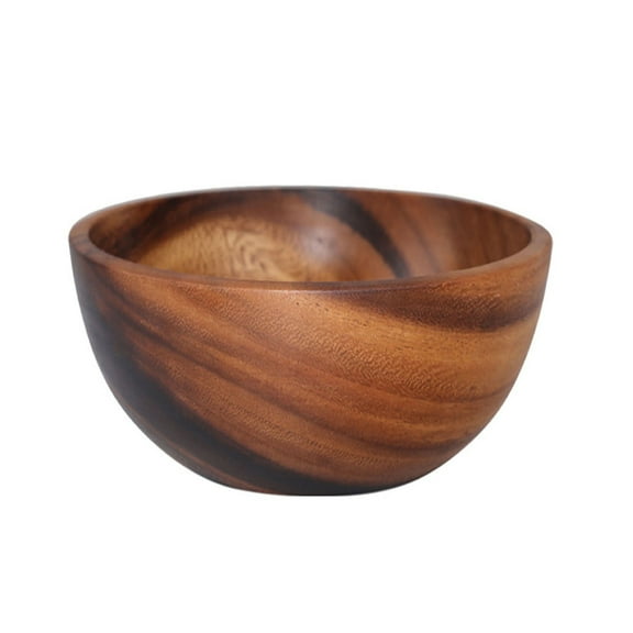 Household Round Wooden Fruit Salad Bowl Dinnerware Basin Container Kitchen Tool(Khaki,3.94x3.94x2.36")