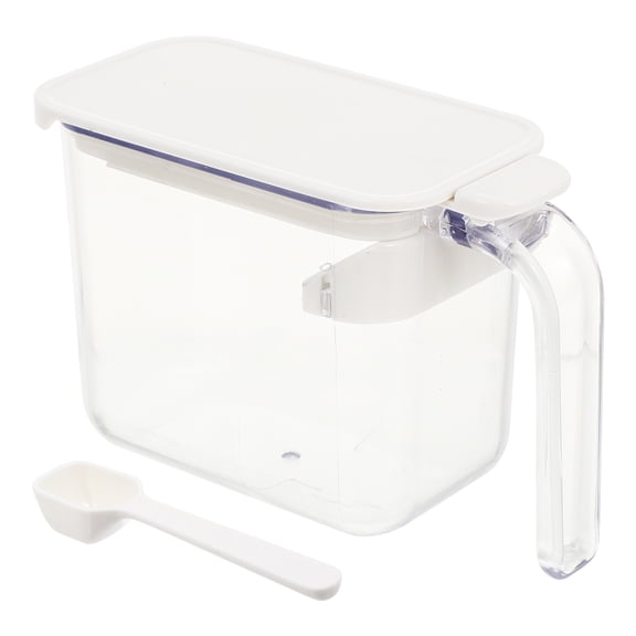 ifundom White Rectangular Kitchen Seasoning Storage Box with Spoon, Airtight PP Container for Spice Organization