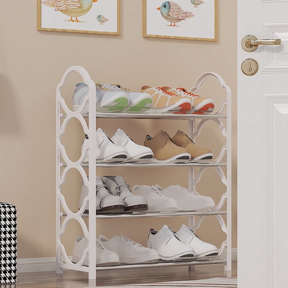 Household Shoe Rack 4 Layer Portable Shoe Rack Storage Device Entry Level Bedroom Multifunctional Shoe Rack, 41.5 cmx18.5 cmx54.5 cm, White 1 Pack