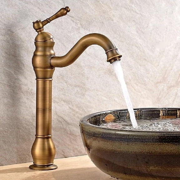 Household Single Hole Faucet,360° Rotating Bathroom Sink Faucet with Pop Up Drain,Brushed Gold Bathroom Faucet Retro Gold