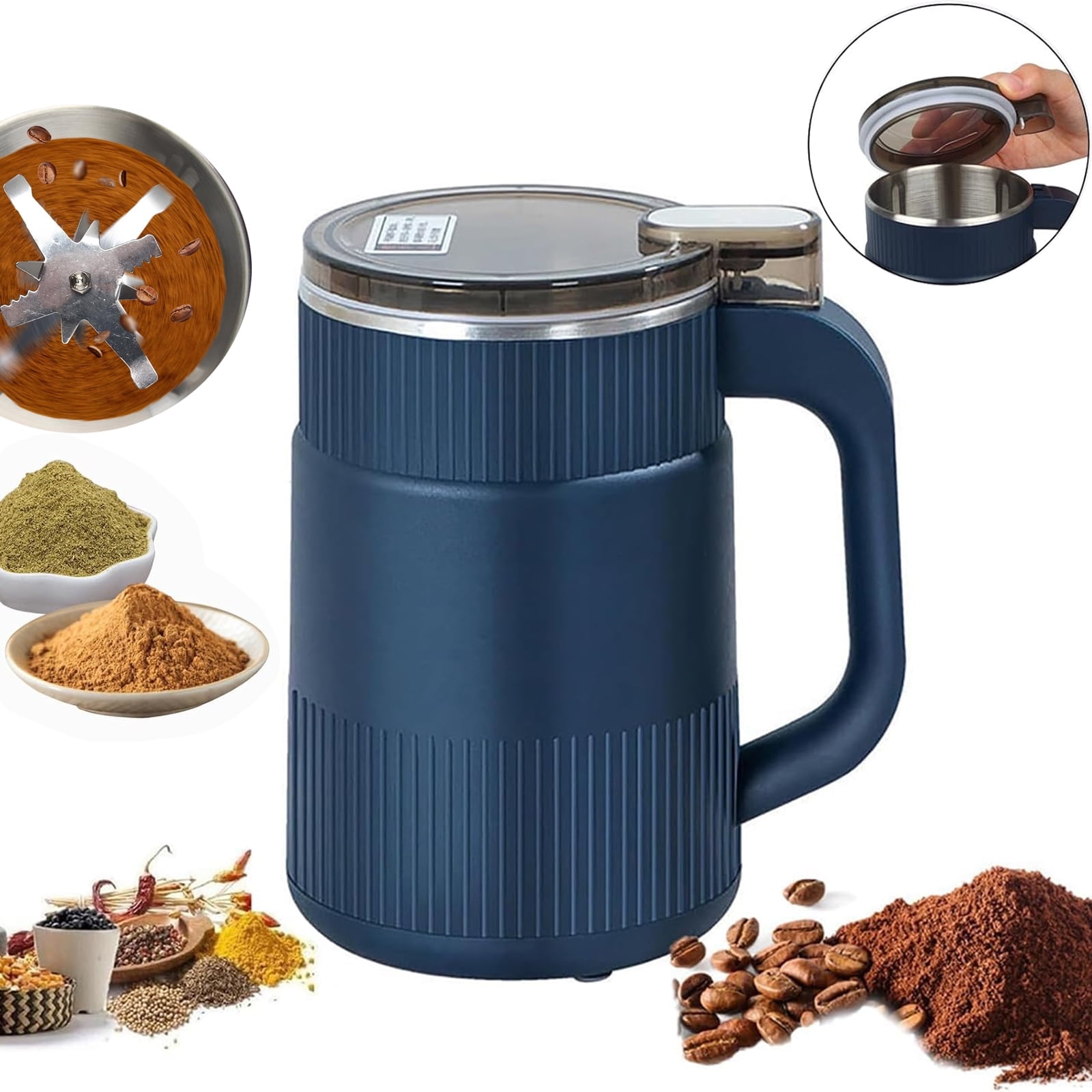 Household Small Powder Grinding Machine, Electric Coffee Grinders Spice Grinder Herb Grinder with Stainless Steel Blade, One-Button Operation Multifunctional Grinding Machine for Beans Nuts Coffee