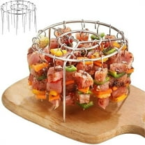 Household Small Round Cooking Rack with 24 Steel Skewers, Grill Grate Stainless Steel Air Fryer Rack, Vertical Grill Rack Small Roasting Rack, for Air Fryer Steamer Oven