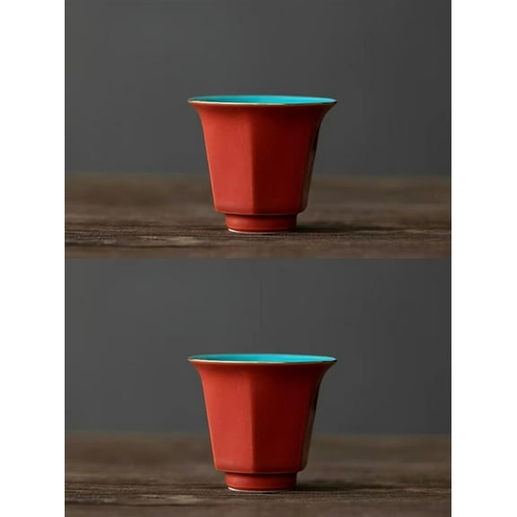 Household Small Tea Tasting Cup Kung Fu Teaset 2pc/set 25ml Handmade Palace Red Glaze Ceramic Teacup Puer Master Cup Hexagon Cup
