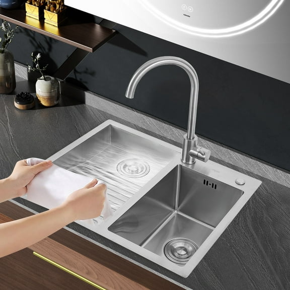 Household Stainless Steel Laundry Sink with Faucet, Laundry Sink with Washboard Modern Silver Laundry Sink