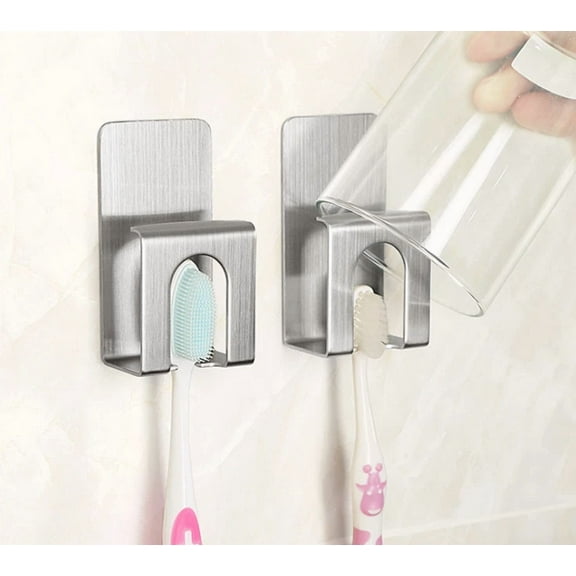 Household Stainless Steel Wall Mount Self-Adhesive Toothbrush Holder Cup Rack