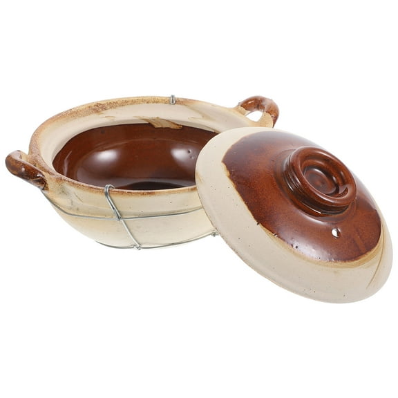 Household Stew Pot Small Casserole with Handle Pottery Clay Stewing Soup Pot for Cooking Beans