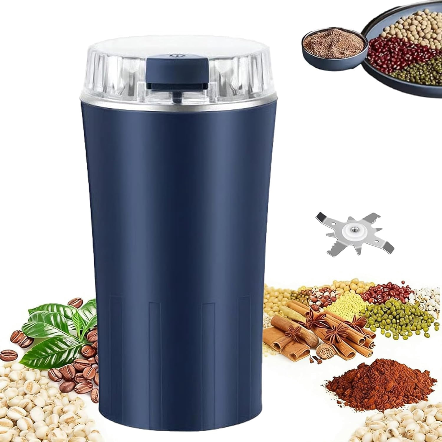 Household Superfine Grinder, Multi-Grain Blending & Powdering Machine, Electric Coffee Bean Spice Grinder with Stainless Steel Blade, One Touch Portable Mill Grinder for Herbs, Nuts (BLUE)