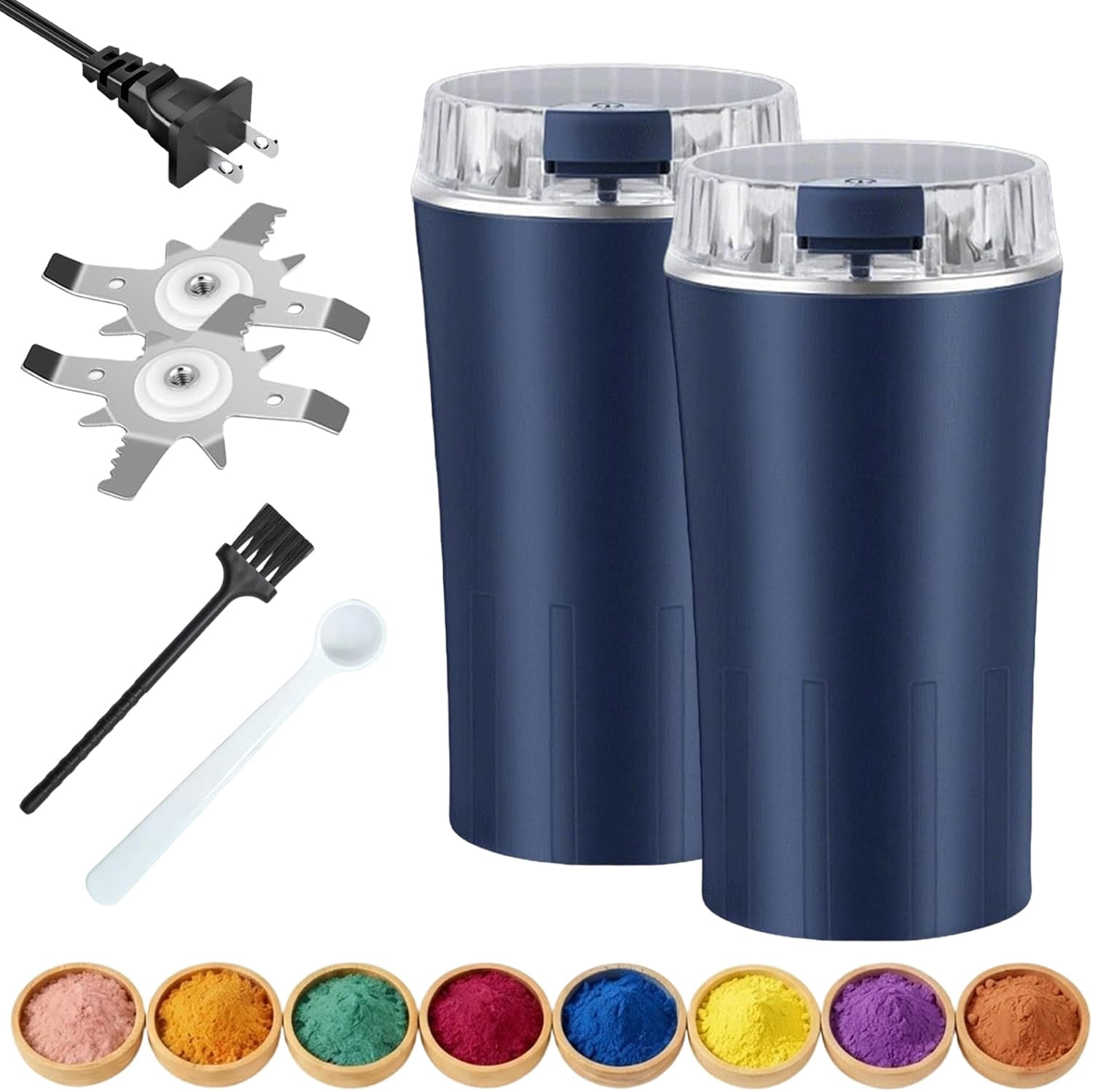 Household Superfine Grinder - Multi-Grain Blending & Powdering Machine, Stainless Steel Blade One Touch Grinding Design, Electric Spice Grinder for Coffee Beans Herbs Nuts Seeds Pepper Grain (Blue*2)