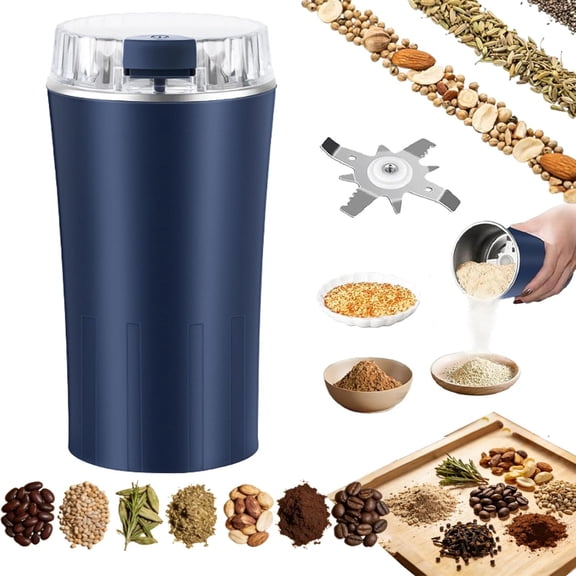 Household Superfine Grinder - Multi-grain Blending & Powdering Machine, Coffee Spice Grinder with 304 Stainless Steel Blades, One-Touch Portable Grinder for Bean Spices Herb and Tea (Blue)