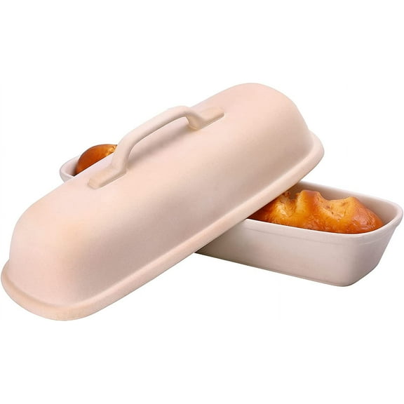 Household Superstone Covered Baker Unglazed Stoneware Bakeware Square Bread Porcelain Baking Pan Bakes Italian Bread with Light Crumb and Crusty Crust 15.3 * 5.9 * 7 in