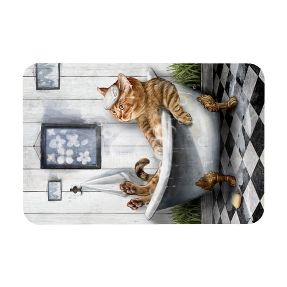 Household The Cute Cat is Taking a Bath relax Picture Cat Bathroom Water-Absorbing Diatom Mud Floor Mat Non-Slip Floor Mat