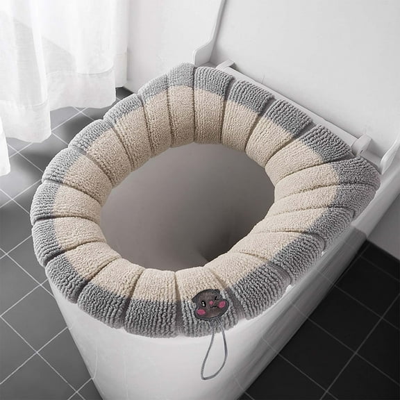 Household Toilet Seat Cushion, Thickened with Handle, Winter Toilet Ring, Washable Knitted Sets, Soft Warm Breathable, High Elasticity, Fits Round Rectangular U-Shaped Seats, Easy to Install Clean
