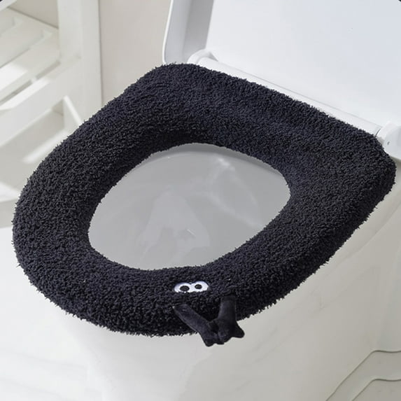 Household Toilet Seat Cushion, Use Plush Toilet Seat Cover, Winter Season Thickening And Warm Washable Toilet Seat Cushion With Handle, Soft Comfortable Bathroom Pad, Ergonomic Home Toilet Accessory