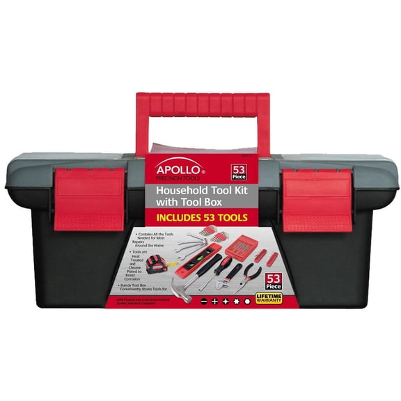 Household Tool Kit with Tool Box Red: Comfort-Grip, Interchangeable Bits, Easy Storage