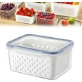 thumbnail image 1 of Household Transparent Plastic Food Storage Box-Including Drain Basket, Pack of 3 Leak Proof Berry and Vegetable Containers for Fridge Keep Fresh & Organizers (Blue-L), 1 of 8