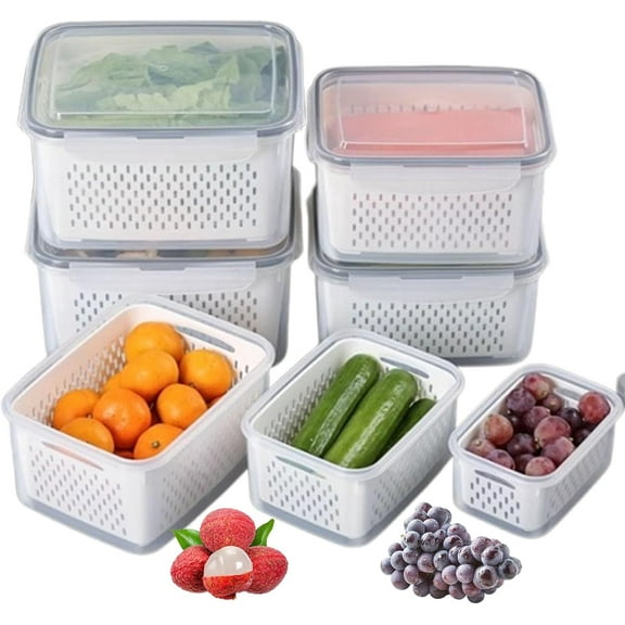 Household Transparent Plastic Food Storage Box-Including Drain Basket, Transparent Plastic Food Storage Box-Including Drain Basket, Large Fruit Containers for Fridge with Removablecolander