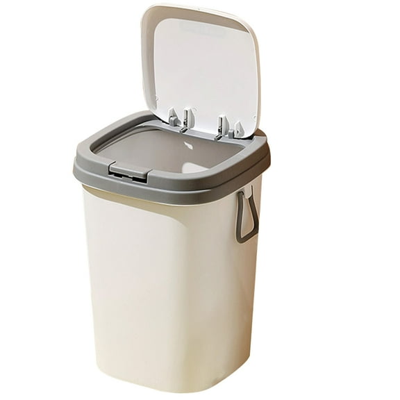 FOLOYORI Household Trash Bin With Lid Press Type Lid Light Grey 1Pcs