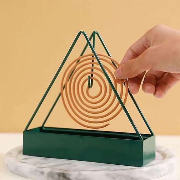 Household Triangular Iron Mosquito Coil Rack with Hanging Hook and Built-in Ash Tray for Stable Aromatherapy Use Green