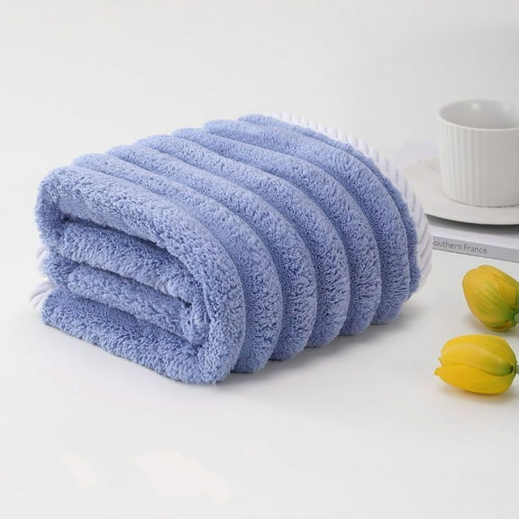 Household Vertical Striped Towel, Rvkxad Extra Soft Absorbent Microfiber Hair Towel, Velvet Edging Quick Dry Velour Couple Towel for Dry Hair Face Bathroom Gym Travel, Blue