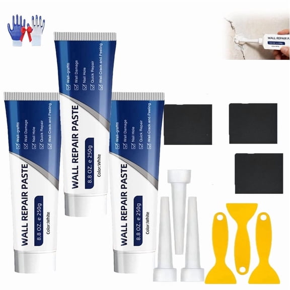Household Waterproof Wall Repair Paste, Efficient Drywall Repair Kit with Scraper, Quick Drying Wall Mending Agent, Wall Repair Paste Tube for Holes & Cracks (White, 3)