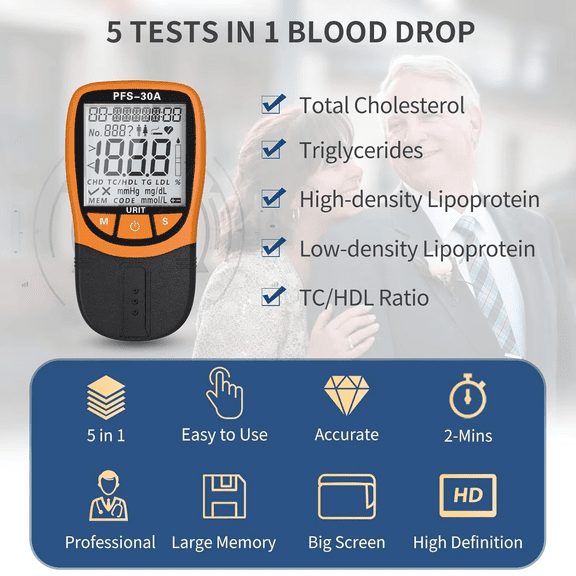 Household Blood Lipid Analyzer, Cholesterol Triglyceride Five Item Testing Contains 30 Test Strips