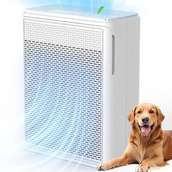 Household pet air purifier, suitable for spaces up to 1500 square feet, equipped with an H13 HEPA filter, with a noise level of 22 decibels, effectively removes pet dander, hair, and smoke