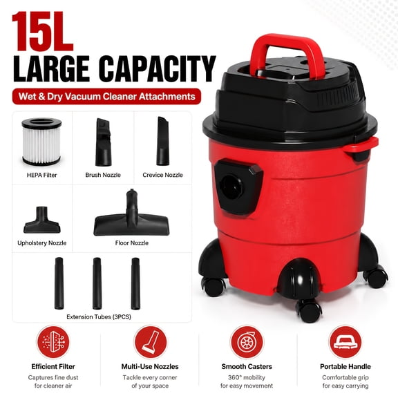 Household stainless steel vacuum cleaner with strong suction, suitable for both commercial and household use, suitable for cars, boats, pet hair, and hard floor cleaning