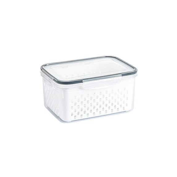 Household transparent plastic food storage box-Including drain basket, Portable Breathable Multifunctional Basin, Fast Draining Food Containers with Removable Colander for Fridge S