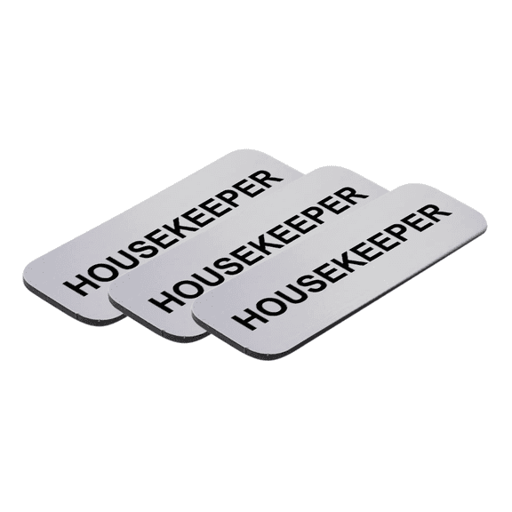 Housekeeper 1 x 3" Name Tag/Badge, Silver, (3 Pack)