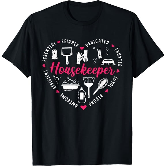 Housekeeper Heart Cleaning Lady Housekeeping T-Shirt100% pure cotton short-sleeved shirt for both men and women