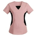 thumbnail image 1 of Women Short Sleeve Scrub Tops Casual Color Block V Neck Uniform Shirts Nurse T Shirt Top Lightweight Tunic Blouse, 1 of 2