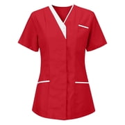 Housekeeping Uniforms - Women's Lightweight Stretchy Scrubs for Cleaning Jobs Red M