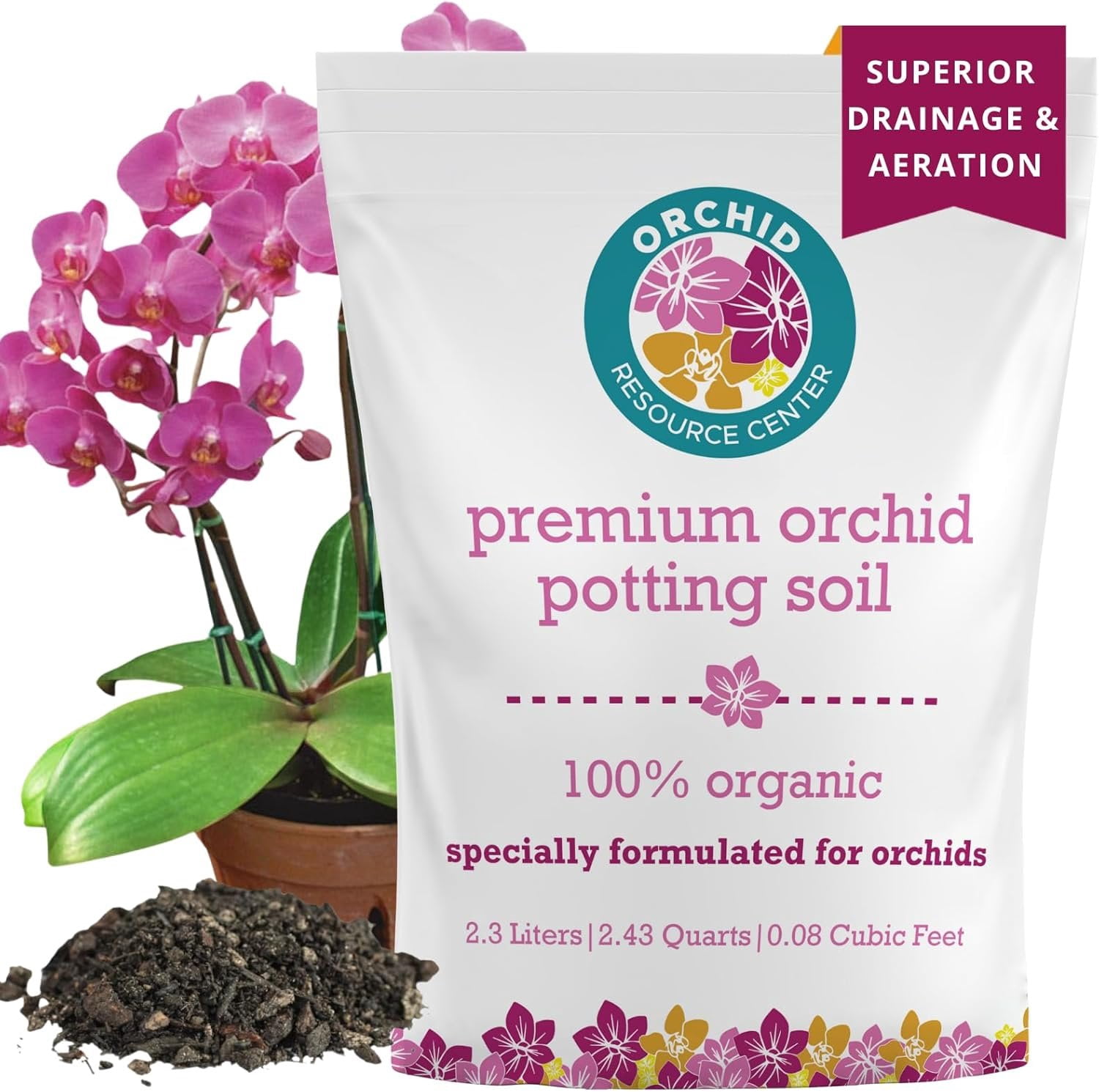 Houseplant Resource Center Orchid Soil Mix - Premium Potting Blend - Fast Draining, Non-Toxic, Nutrient-Rich, Sustainable - Ideal for Repotting Indoor Orchids - USA-Made - 1 Bag