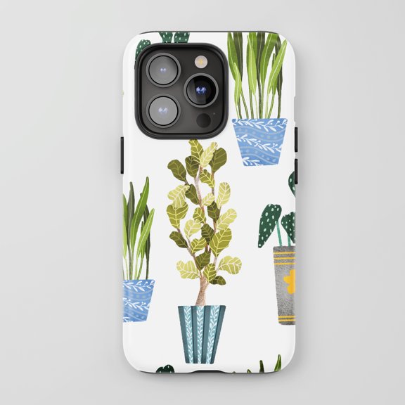 Houseplants For All iPhone Series Protective Phone Case Modern Botanical Green White